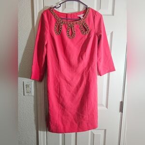 Lilly Pulitzer Embellished Bejeweled Beaded Pink Bronte Shift Dress